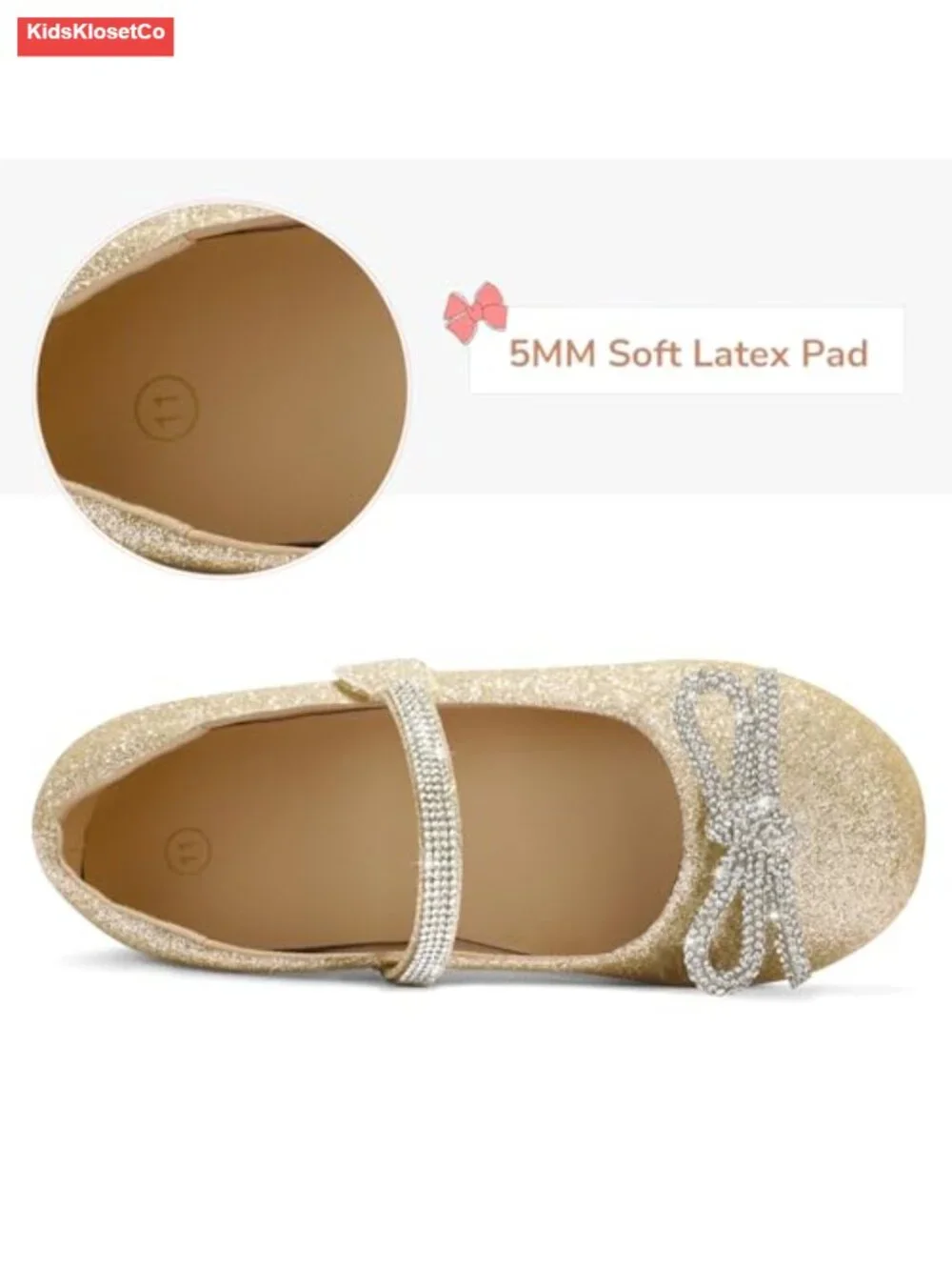 Girls Rhinestone Mary Jane Flats Dress Shoes with Bow